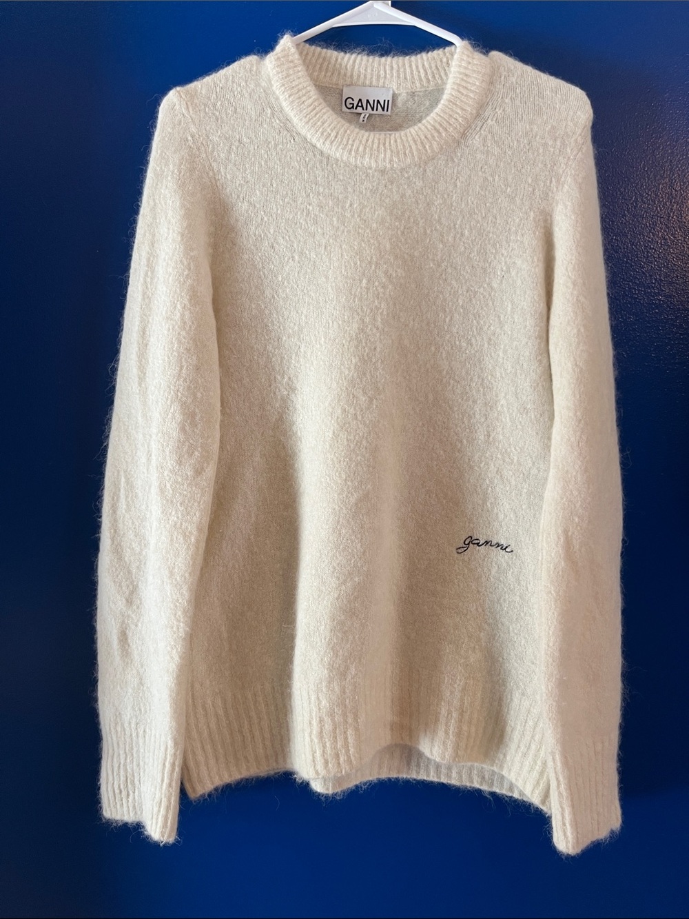 Ganni Cream Textured Crewneck alpaca wool Sweater